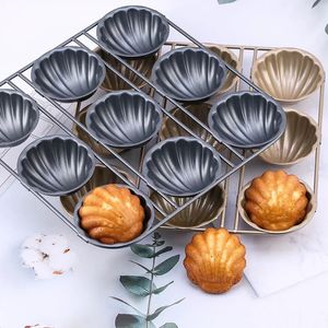 9 Grids Węglowa stal Złote skorupa Forma Mocki DIY Cake Madeleine Pane Baking Tray Piece narzędzia do ciasta kuchennego 240328