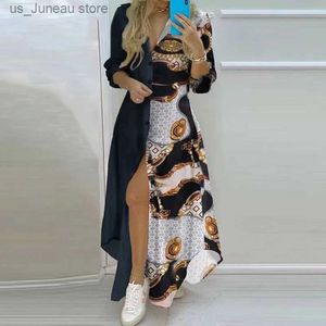 Basic Casual Dresses Plus Size Autumn Black Casual Long Dress Woman Vintage Long Slved V Neck Dresses Women Party Beach Holiday Print Elegant Dress T240330