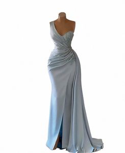 Einfache elegante Meerjungfrau-Abendkleider One-Shoulder-Drapierte Applikationen Abendkleider Frau Formale Promi-Party Vestidos De Noche e2QH #