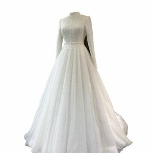 Funyue di lusso su misura da sposa Dr 2023 collo alto in rilievo pizzo abito da sposa musulmano avorio tulle manica Lg Brial Dr per la sposa d3EV #