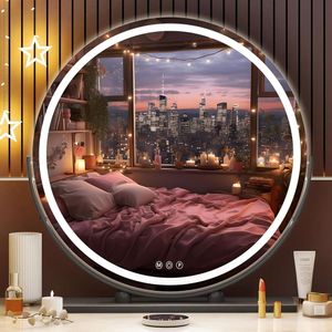 1pc Mirror with Light, 24 Inch (about 61cm) LED Makeup Smart Touch Control, 3 Colors Adjustable Round 360° Rotating Vanity Mirror, Room Decor