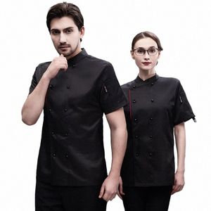 overalls Men's Short-Sleeved Fi Kitchen Baking Clothing Western Coffee Large Size Chef Uniform f7Kc#