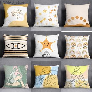 Pillow 45x45cm Decorative case abstract geometric body line art design sofa office cushion cover waist Home decoration Y240401