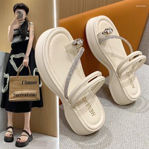 Sandaler Platform Women Summer 2024 Clip Toe Wedge Heeled Woman Ankle Straps Thick Bottom Wedges Shoe One-Line Spänne