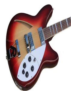 Fire Glo Vintage Sunburst 360 6 strängar Semi Hollow Body Electric Guitar Dual Input Jacks Triangle Mother of Pearloid Inlay Rose4495434