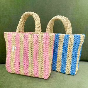 Triangle Summer Pink Stripe Raffias Designer Beach Bag Luxury Weave Pochette Woman Strå Stor tygväska Väska och handväska Mens Clutch Crossbody Basket axelväskor
