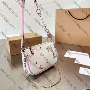 2024 Designer Bolsas de Ombro Sacos de Noite Pérola Meia Lua Bolsa Flor Axilar Saco Senhora Embreagem Genuíno Couro Bordado Floral Hardware Moda Cadeia Carteira