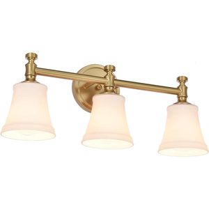 Traditionell åldrande mässing 3 -ljus väggkonce med Opal Glass Shade - Badrum Vanity Light Fixture för spegelskåp, veranda väggmonteringsbelysning