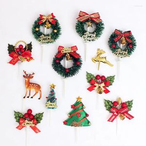 Party Favor 10st/Pack Christmas Cake Decorations Xmas Topper Deer Star Bell Festival Cupcake Gift Decor