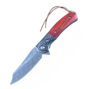 A6708 Wysokiej jakości Flipper Składanie noża Damascus Steel Tanto Blade Rosiew Rosiew Rączka Ball Ball Ball Outdoor Camping Noże