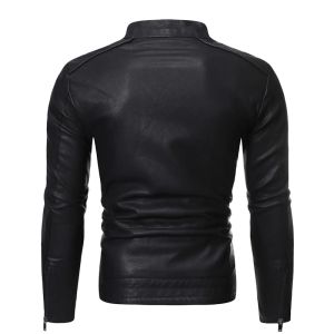 PU Casual Leather Jacket Men Spring Autumn Coat Motorcykel Biker Slim Fit Outwear Male Black Blue Clothing Plus Size S-3XL 2023