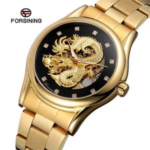 Wristwatches FORSINING Automatic Mechanical Men Wristwatch Military Sport Male Clock Top Dragon Skeleton Steel Watch Gift 8151