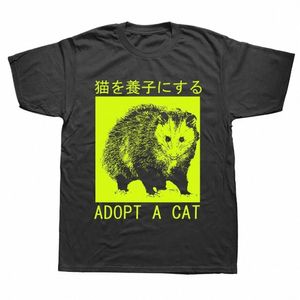 Bir kedi opossum japon tişörtleri benimseyin grafik pamuklu kısa kollu doğum günü hediyeleri stil tişört erkek artı boyutu kadınlar j7o8#