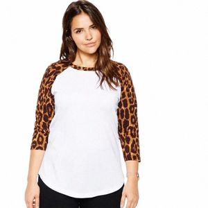 plus Size Raglan Sleeve Casual Leopard Top Women Quarters Sleeve Round Neck White Spring Elegant Fi Blouse T-shirt 6XL 7XL 88Ka#