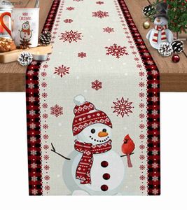 Corredor de mesa natal boneco de neve floco de neve corredores de linho cômoda lenços decoração natal decorações de jantar 2024 yq240330