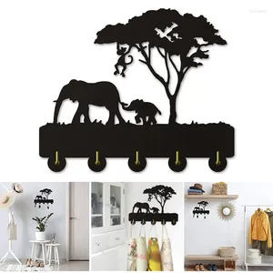 Cabides floresta elefante família montagem na parede cabide com 5 ganchos decoração de madeira animais silhueta arte preto rack