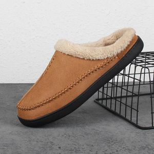 Slippers Men's Home Winter Indoor Plush Warm Shoes Thick Bottom Waterproof Leather House Man Suede Cotton