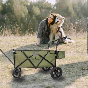 Camp Furniture Large Outdoor Camping Wagon Carts With PU Wheel Stainless Steel Industrial Shopping Use Folding Wagon YQ240330