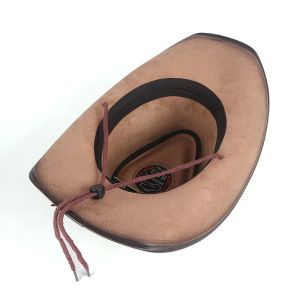 Läder västerländsk cowboy hatt mäns gentleman gudfar hatt pu material panama cowboy hatt jazz hatt sombrero para hombres