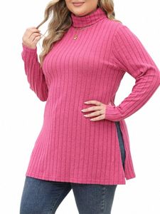 gibsie plus size casual sida delad ribbed stickad lg t-shirt kvinnor vår hösten turtleneck lg hylsa y2k toppar tee streetwear u9hi#