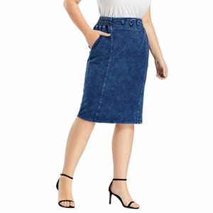 Lih Hua damska dżinsowa spódnica z rozmiarami botki sprężyn sprężyn elastyczna Fi Casual Knit Spódnica A0S5#