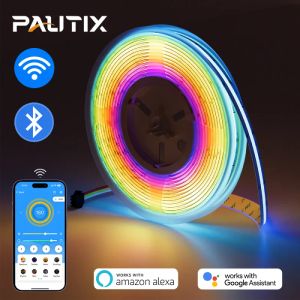Pautix 12V/24V COB RGBIC Pixel Kit de luz de luz LED endereçável Smart Wi -Fi Bluetooth Controle