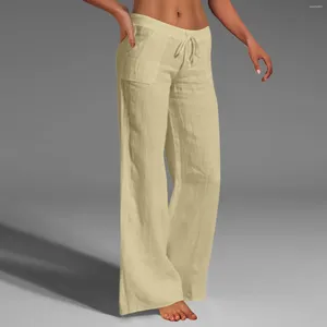 Kvinnors byxor polyester bred benad daglig kvinna solid lös plus storlek mode casual fickor