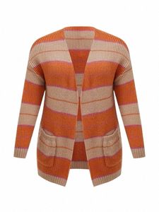 OneLink Plus Size Suede Deer Wool Autumn Winter Open Cardigan tröja jacka Pälsbeläggning för kvinnor orange rosa remsor stickkläder z9t5#