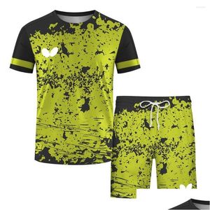 Mens Trailtsuits Erkekler Masa Tenis Seti Sıradan Gömlek ve Şort Badminton Gömlek Giysileri Setleri Varış Damla Teslim Giyim Giysileri Dhiv0