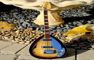 4 Strings Tobacco Sunburst Tear Drop Vox Phantom Electric Bass Guitar Semi Hollow Body Single F hole Large Block Inlay Nickel H5272393