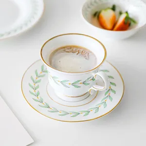 Cups Saucers Vintage Phnom Penh Leaves Coffee Cup And Plate Ceramic Leave Pattern Light Luxury Set Korea European Style 200ml