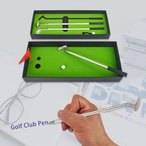Kluby mini pulpit golfowy pióro golfowe z 2 piłkami flag flag golfowy ballpoint pióra set metalowy nowatorski prezent dla współpracownika golfera
