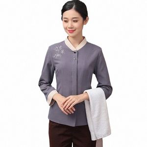 Ny ankomst 2020 Autumn Winter Embroidery Women Hotel Waiter Cleaner Work Uniforms Restaurang Workwear Housekee Uniform A469 X2MQ#