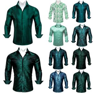 Luxus Seidenhemden für Männer grün massiv Paisley Floral Langarm Slim Pass