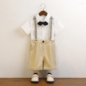 Kleidung Sets Kind Sommer Kurzarm Overalls Set Jungen Kindergarten Leistung Geburtstag Host Kostüm Kinder Shirts Shorts Bowtie