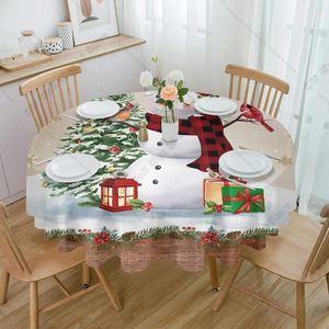 Toalha de mesa redonda de Natal, boneco de neve, floco de neve, toalha de mesa redonda à prova d'água para festa de casamento e jantar
