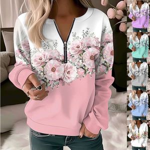 New Womens Fashion Explosive Print V-neck Long Sleeve Pullover Loose Sweater