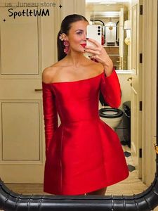Temel gündelik elbiseler moda kırmızı kapalı omuz mini kabarcık elbise kadınlar seksi straplez uzun slve bodycon balo elbise 2024 bayan akşam partisi vestido t240330