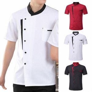 Camisa de chef Hat Apr Profial Chef Uniform Set com Chapéu Apr Camisa para Hotel Cozinha Unisex Gola de Manga Curta W3oE #