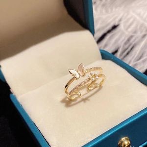 Cluster Rings High Quality Double-layer Diamond Inlaid Genuine Gold Electroplated Opening Adjustable Ring For Women's Exquisite Jewelry