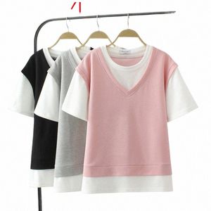 Nuovo 2023 Signore Primavera Estate Plus Size Magliette e camicette per le donne di grandi dimensioni manica corta O-Collo T-shirt rosa 3XL 4XL 5XL 6XL 59TA #