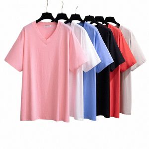 175kg 7xl plus size bust women’s bust 170 Summer Summer Solid Solid Sleeved V-Neck T-Shirt 2xl 3xl 4xl 5xl 6xl 7xl 6Colors G2CF#