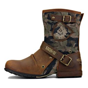Buty man buty kowbojskie buty dla mężczyzn vintage skórzane buty motocyklowe Pu Mid Calf Pas Mężczyznę West Knight Boots Work Bezpieczeństwo