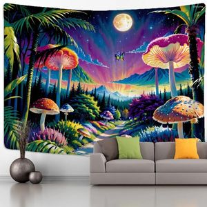 Tapestries Mushroom Forest Trail Tapestry Wall Hanging Tropical Bohemian Hippie Tapiz Aesthetics Room Dormitory Home Decor