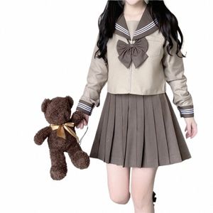 mjölk te färg japansk skol uniform student flickor marin uniform kvinnlig sexig jk lg kjol set sjöman skjorta veckad kjol set k3wb#