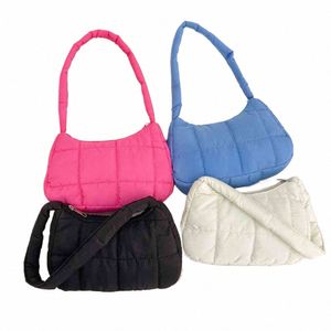 стеганые женские сумки, повседневная сумка с подкладкой в клетку, зимняя простая однотонная теплая элегантная сумка для магазинов, путешествий w1Ul #