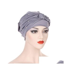 Beanie/Skull Caps Muslim Women Silk Braid Pre Tied Crystal Turban Hat Headscarf Cancer Chemo Beanie Cap Headwear Headwrap Er Dhgarden Dhsgc