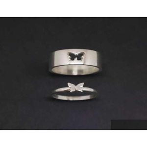 Band Rings Couple Butterfly Matching For Women Men Set Promise Ring Lovers Gold Sier Color5605111 Drop Delivery Jewelry Dhxr3