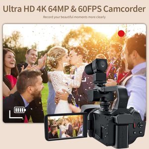 Videocamera 4K ad alta risoluzione con 64MP, 60FPS, messa a fuoco automatica HD, touch screen per vlogging, zoom 18X, microfono, stabilizzatore, scheda SD da 64 GB, telecomando