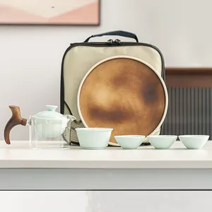 Наборы чайной посуды, портативный керамический стеклянный китайский чайный сервиз, дорожный чайник для заварки чашки, заварочный чайник
